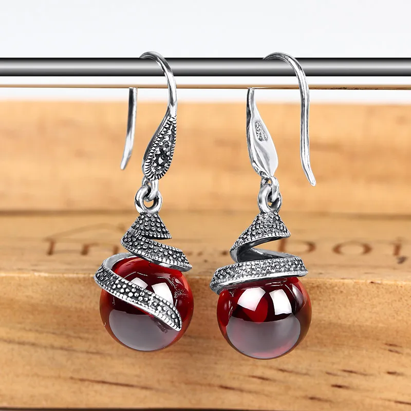 Женские серьги из серебра 100% пробы с гранатом|Серьги-подвески| |