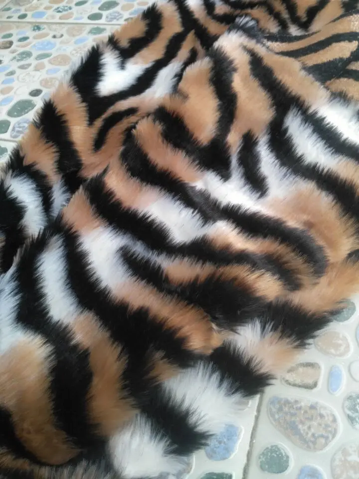 Хорошее Качество тигровый принт искусственный мех Ткань Модный меховой воротник