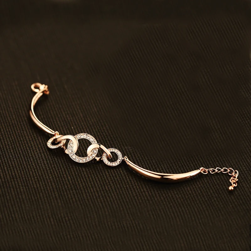 

3 circle rose gold color bracelet femme 2016 Austria crystal jewelry high fashion cuff bracelets bangles/armbanden voor vrouwen