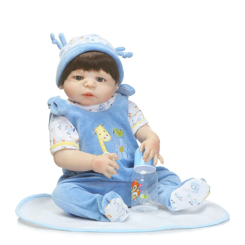 

22"Full Body Silicone Reborn baby Doll Toys boy girl body optional blue Giraffe jersey magnetic pacifier child bebe gift reborn