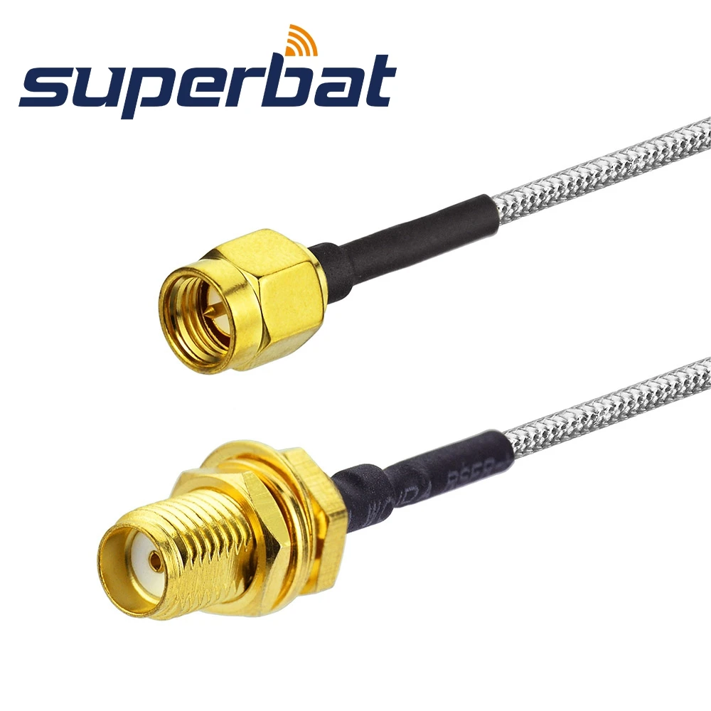 Superbat Antenna Feeder Cable Assembly SMA Female Bulkhead to SMA Male Semi-Flexible .141