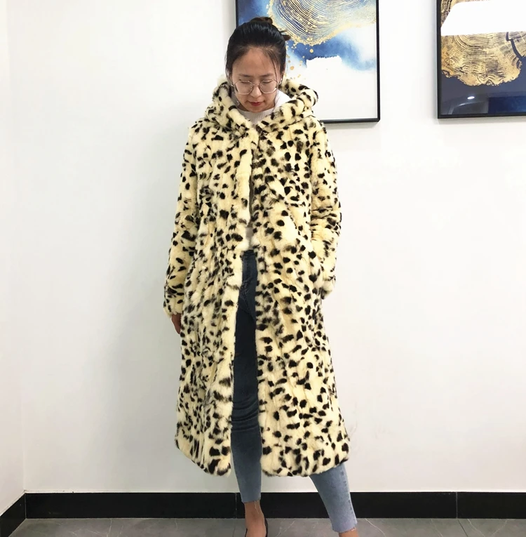 Hot Sell Natural Rex Rabbit Fur Winter Woman Coats Long Fashion Genuine Fur Coats Women Real Rex Rabbit Fur Coat Warm