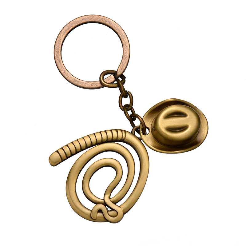 Цепочка брелок с плеткой и шляпой Индиана Джонс из сплава ковбойский