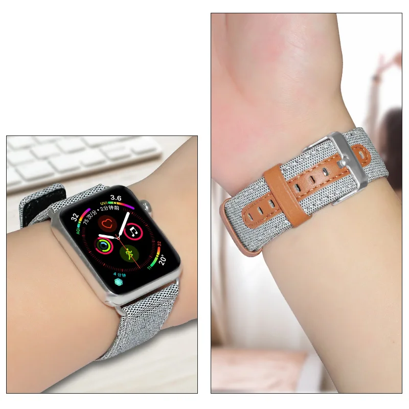 Браслет для apple watch series 4 3 2 1 Сменный ремень для iwatch холст с классической пряжкой темно-синий джинсовый