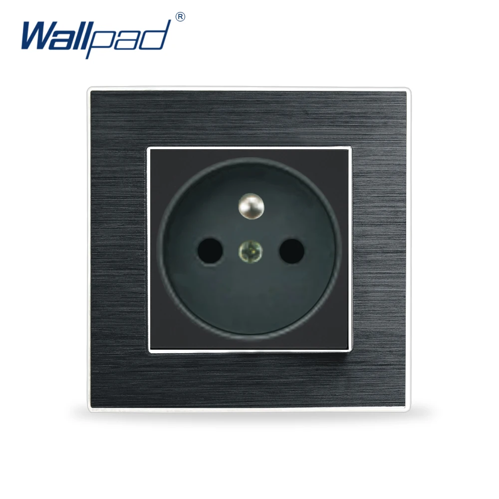 Черный ЕС 2 Pin французская розетка Wallpad люксовые клавишные атласная металлическая Панель Электрический настенный Мощность розетка электрические розетки для дома - Цвет: Черный