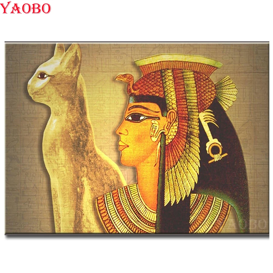 5D DIY Алмазная вышивка египетская женщина и Сфинкс Кошка Картина Вышивка крестом