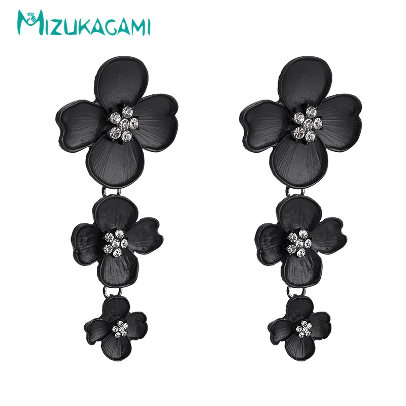 MIZUKAGAMI Модные металлические черные цветы длинные преувеличены геометрический