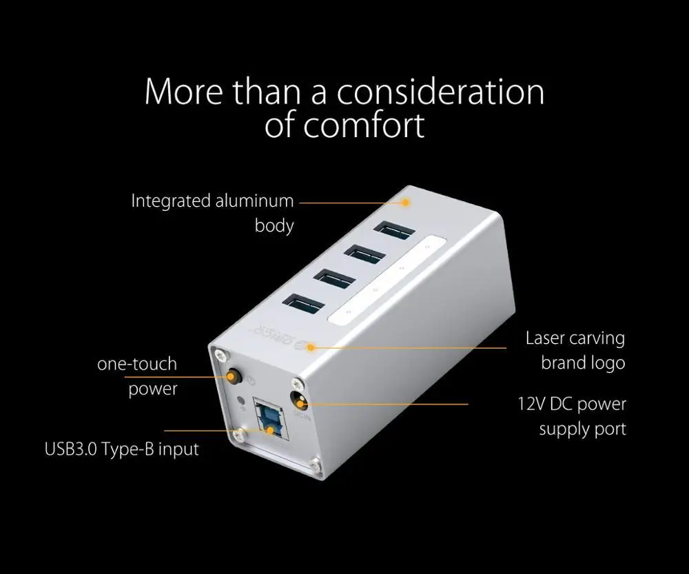 ORICO USB HUB Поддержка BC1.2 зарядка алюминиевый 4 порта USB3.0 сплиттер с 12V2A адаптер