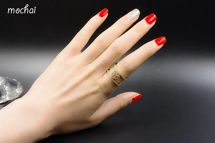 Mochai New Brand Design Gold AAA Cubic Zirconia Pave Setting Hollow Camellia Rings For Women bijoux femme ZK30 | Украшения и