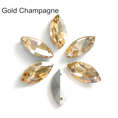 Gold Champagne Высококачественные цветные хрустальные стразы в виде конского глаза, пришитые сзади, стразы в виде листьев для свадебного платья B3676 - Цвет: Gold Champagne
