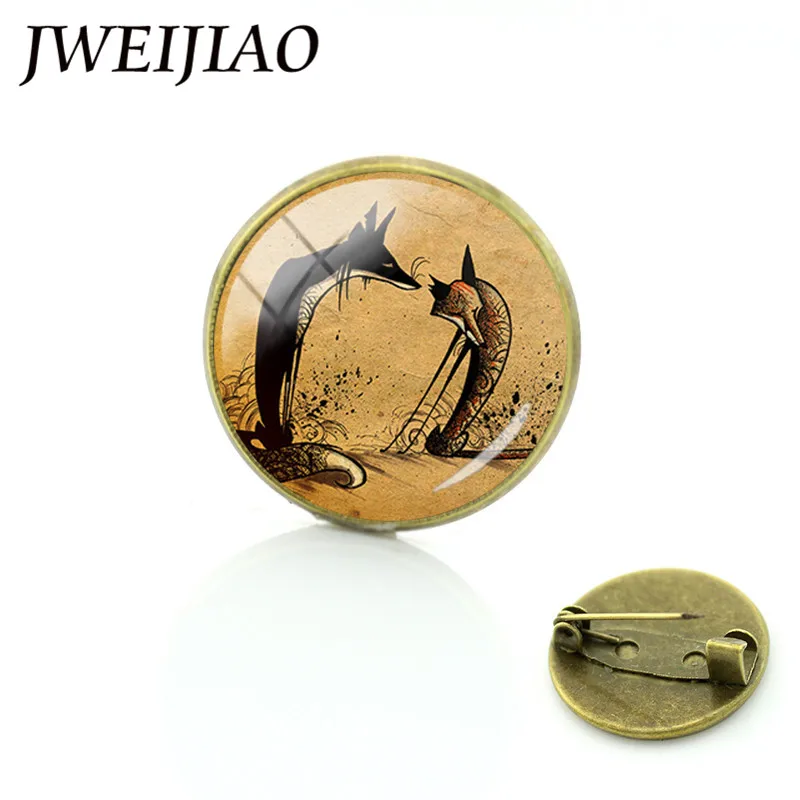 JWEIJIAO Винтажная брошь с изображением животных лисы для мужчин женщин мужчин детей ювелирные изделия стеклянное дерево существо Акварель Искусство ювелирные изделия подарок WF36