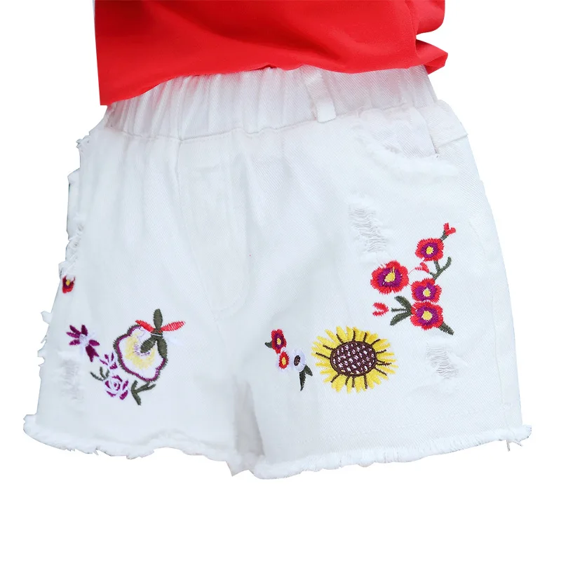 Шорты для девочек с вышивкой 2020 летние детские Белые Повседневные Удобные шорты
