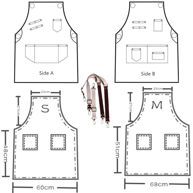 Двухсторонний холщовый фартук с хлопковыми ремнями форма бармена пекаря