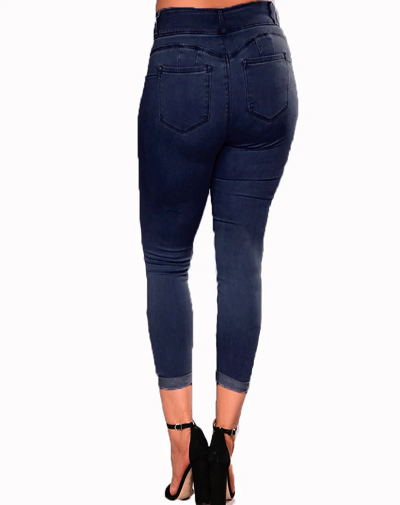 Большие размеры женские джинсы с высокой талией Узкие синие джинсовые штаны