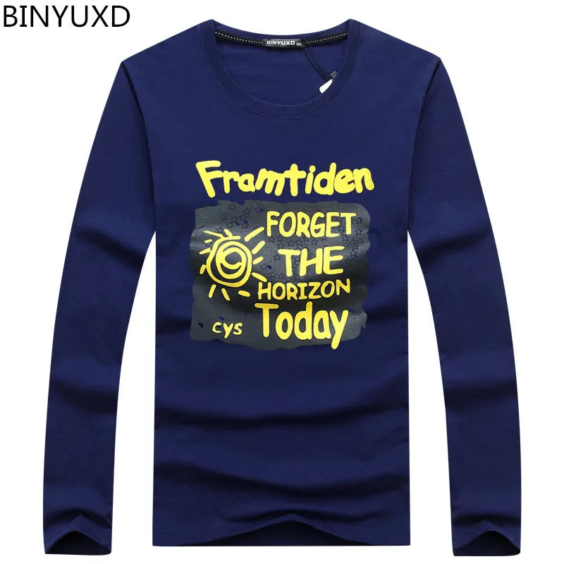 Мужская хлопковая Приталенная футболка Повседневная модная с длинным рукавом