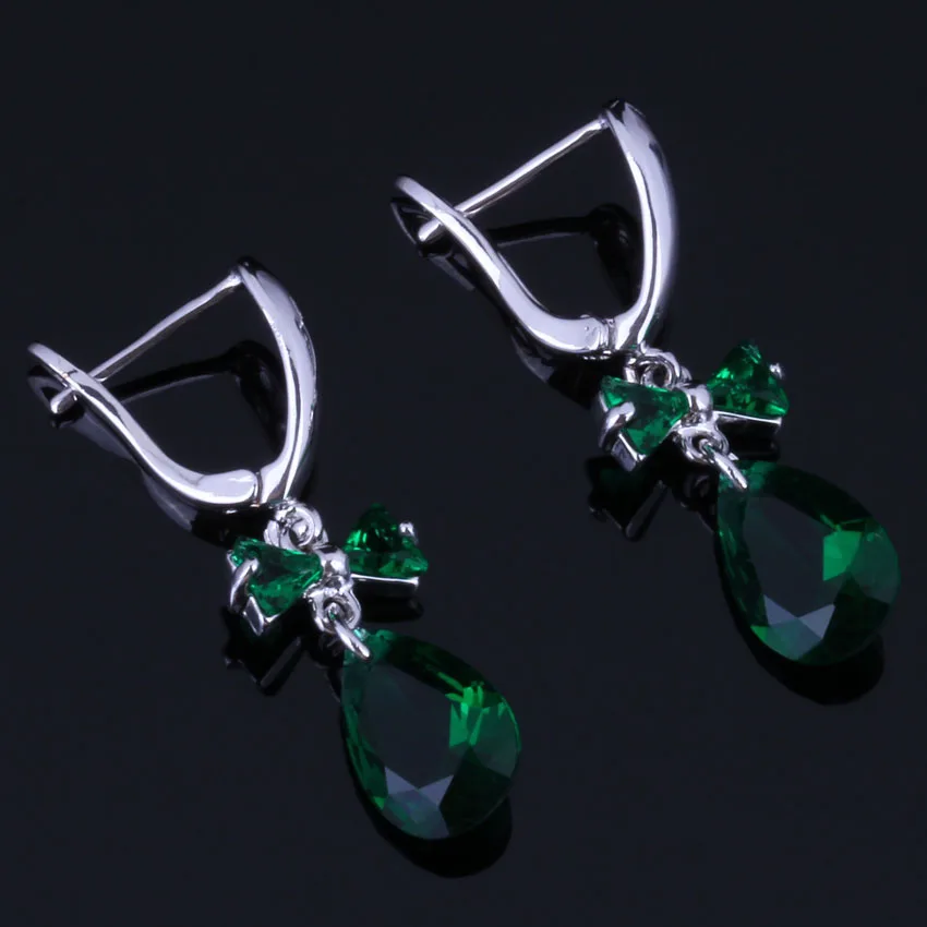 

Terrific Water Drop Green Cubic Zirconia Silver Plated Drop Dangle Earrings V0776