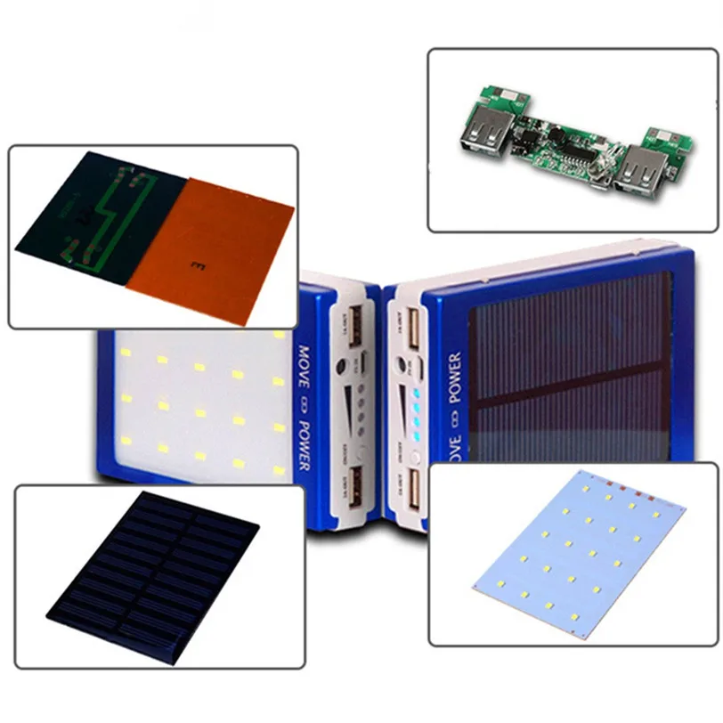 Портативный внешний аккумулятор на солнечной батарее с двумя USB порсветодиодный