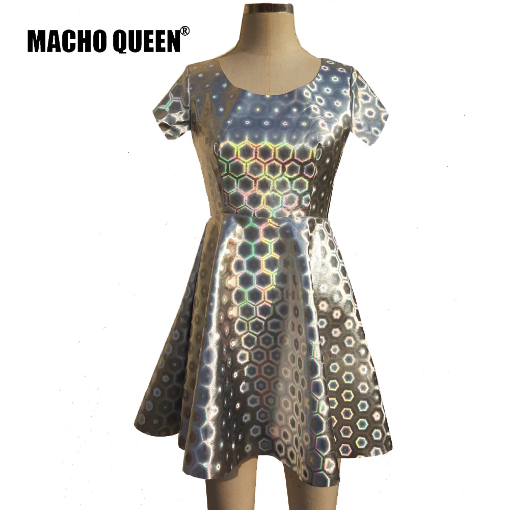 Радужное голографическое платье фигуристки из искусственной кожи женское