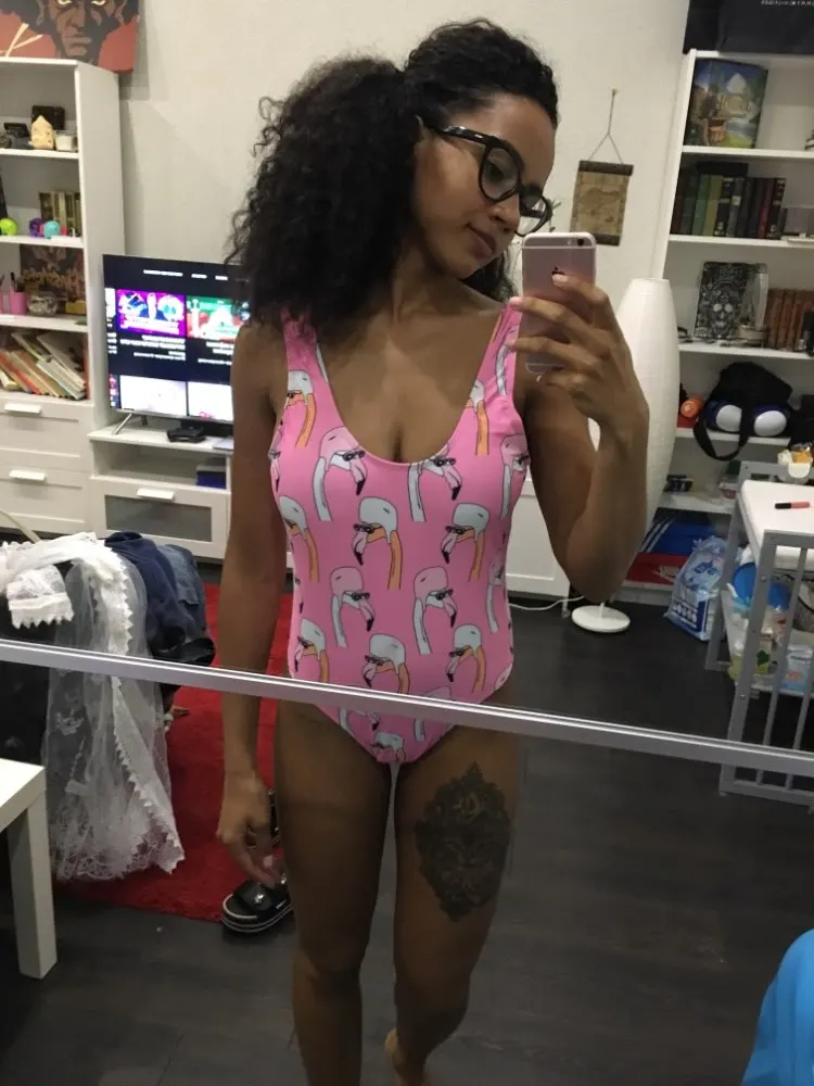 2018 женский купальник фламинго сдельный сексуальный принт Холтер открытая спина