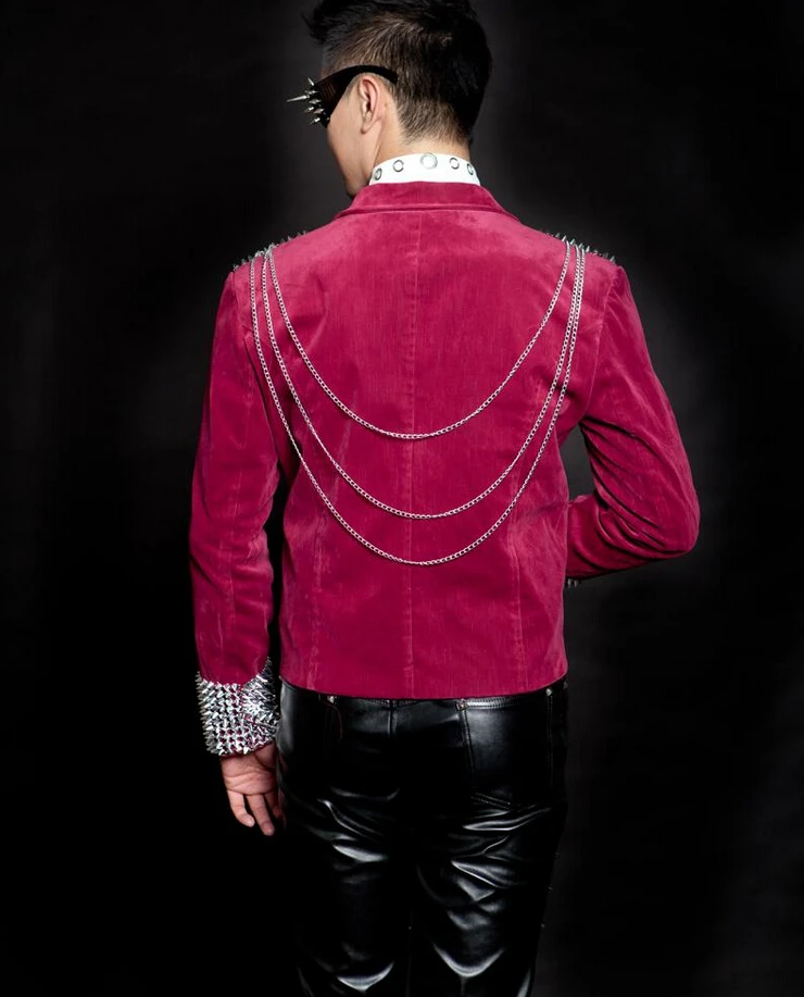 Мужской новый стиль модный черный красный мужской певец DJ тонкий костюм для