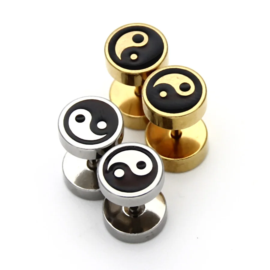 Серьги гвоздики из нержавеющей стали в стиле Инь Янь 2 шт.|ear earrings|stainless steel stud