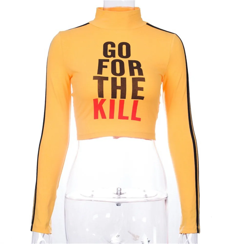 Женская водолазка сексуальные желтые укороченные топы пуловер с буквенным