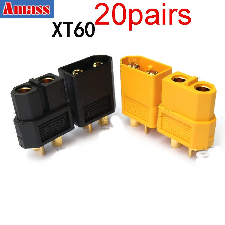 20 пар Amass XT60 штекер позолоченный Мужской Женский Разъем черный/желтый заглушки