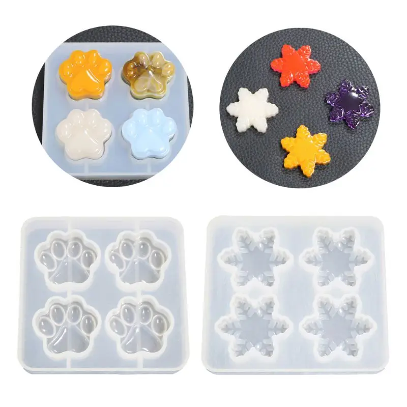 Cute Pet Paw Snowflake Pendant Silicone Resin Mold DIY Earrings Necklace Keychain Accessories Jewelry Making Tools