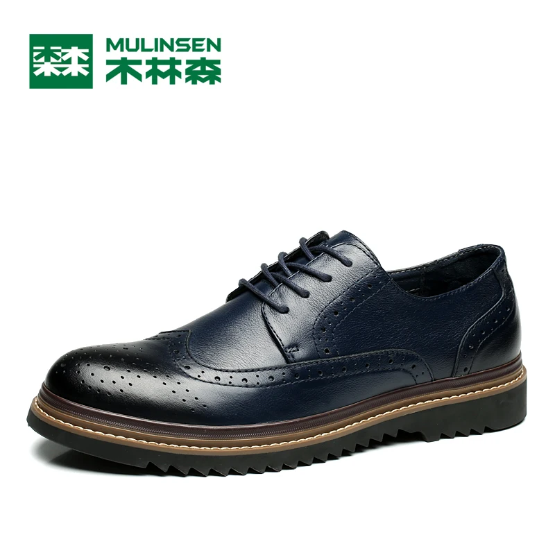 MULINSEN 100% Genuine Leather Upper Rubber Sole Men's Leisure Shoes Fashion Carving Decorated Spring Autumn Casual 260088 | Обувь