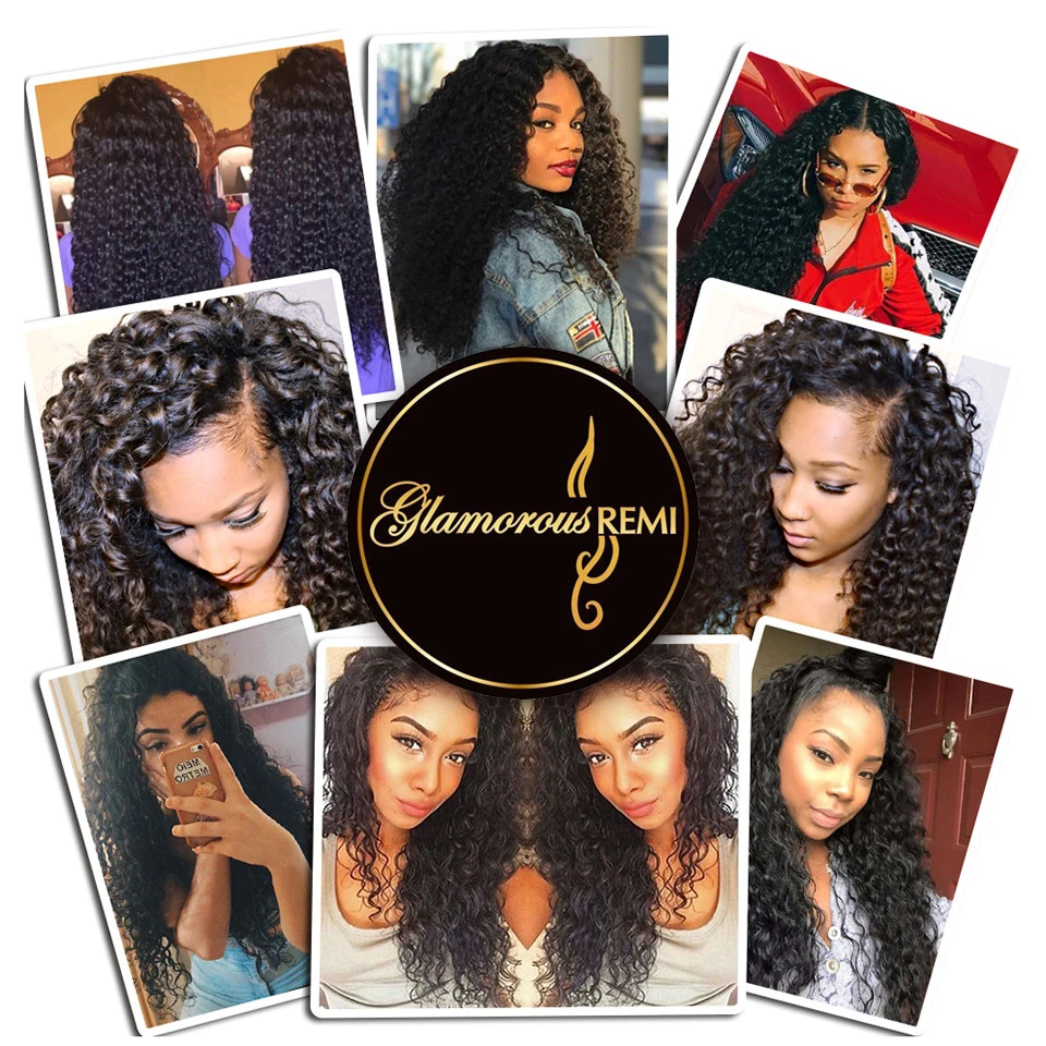Glamorousremi Бразильский вьющихся волос плетение 3bundles с закрытием кружева 100%