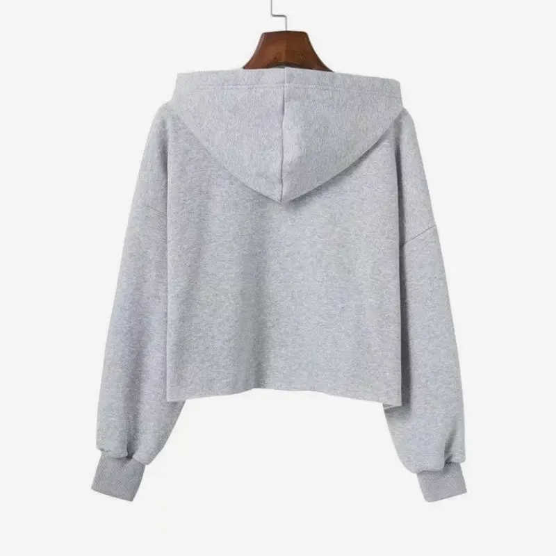 С буквенным принтом короткие с капюшоном Для женщин Sweatshrits женские свободные