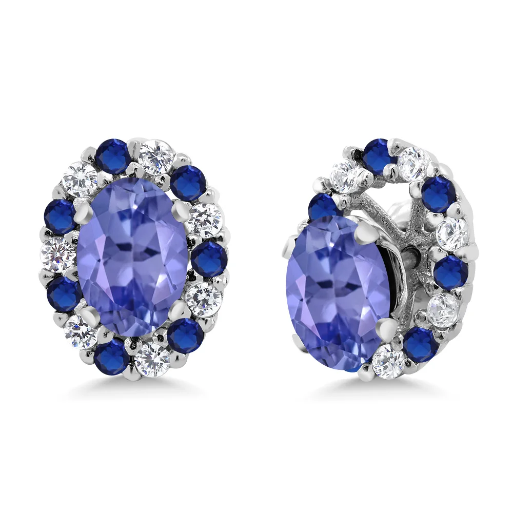GemStoneKing1.26 Ct ОВАЛЬНЫЙ натуральный синий Танзанит Твердые 925 пробы серебряные серьги гвоздики с куртками для женщин ювелирные украшения