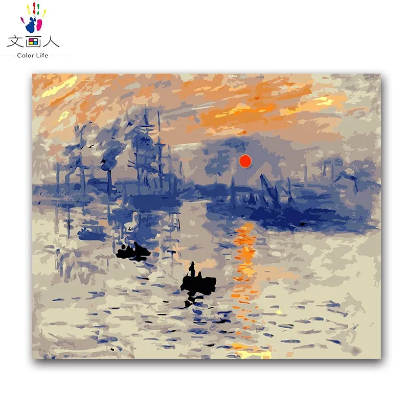 Раскраска по номерам Закат Крик картины impression sunrise Monet's Раскрашивание с цветами