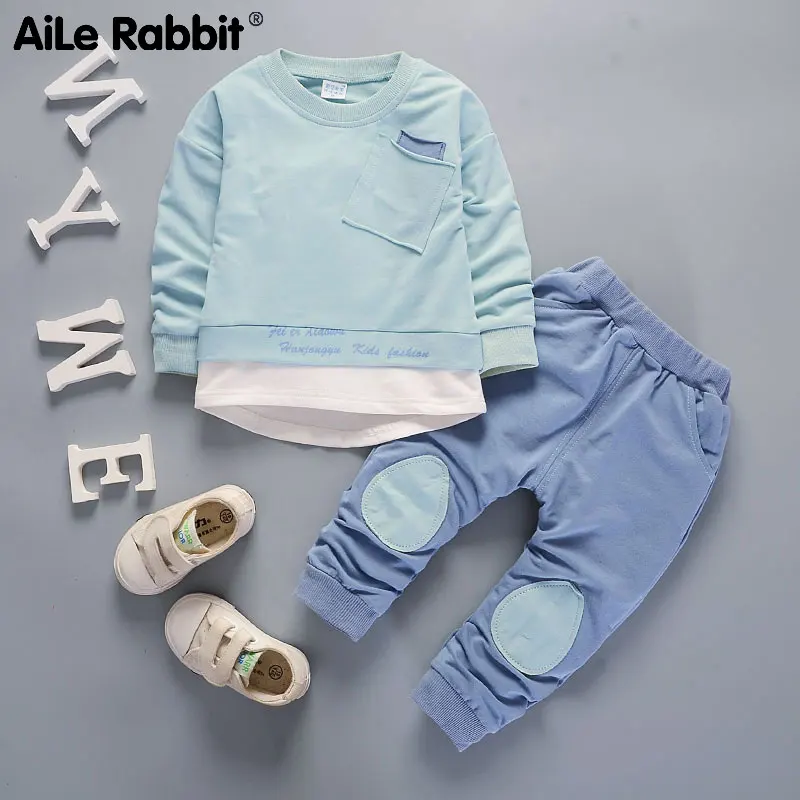 

Комплект детской одежды AiLe Rabbit, топ с длинными рукавами и штаны, комплект из 2 предметов с декоративными карманами, 3 цвета, весна-осень 2019