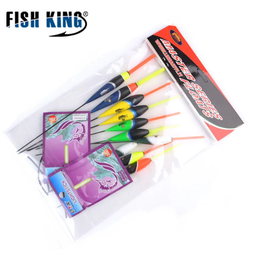 FISH KING 10 шт./лот, рыболовные снасти для ловли карпа, поплавок для подледной рыбалки, набор, светильник, палка, смешанный размер, цвет, буй, Boia, поплавки, аксессуары