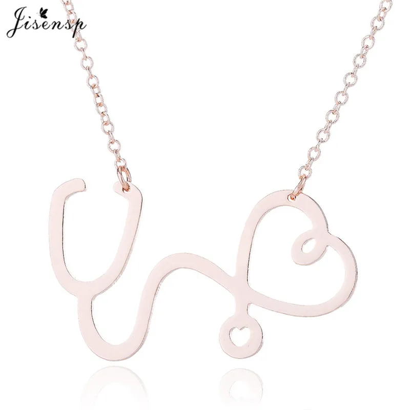 rose gold necklace Jisensp браслет с кардиограммой из нержавеющей стали, стетоскоп, женские браслеты, браслеты, особые подарки для медсестры, доктора, ювелирные изделия - Окраска металла: rose gold necklace