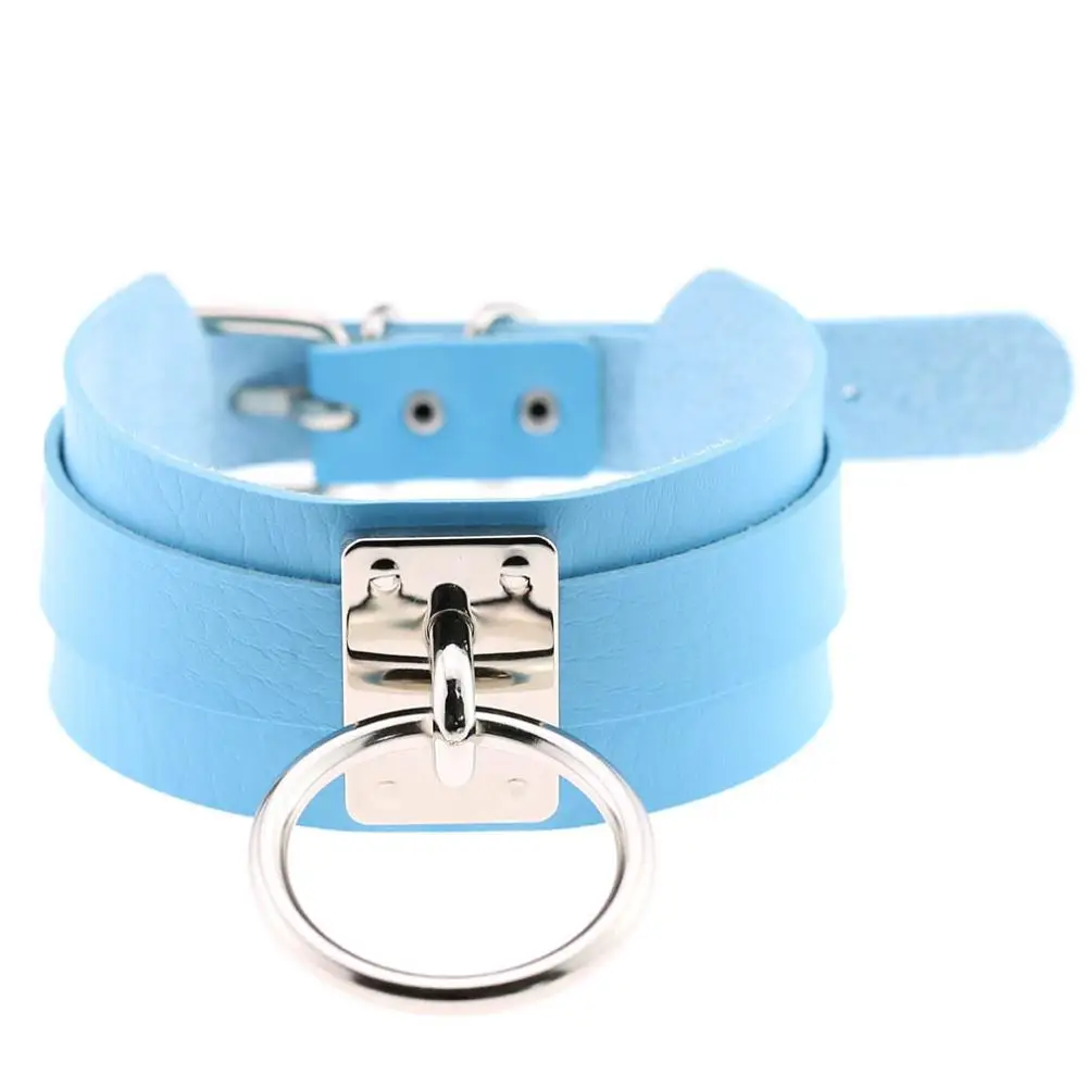 light blue Харадзюку черный готический чокер ожерелье сексуальный из искусственной кожи Панк ошейник с камнем Связывание чокер готические ювелирные изделия вечерние ожерелья Аксессуары - Окраска металла: light blue
