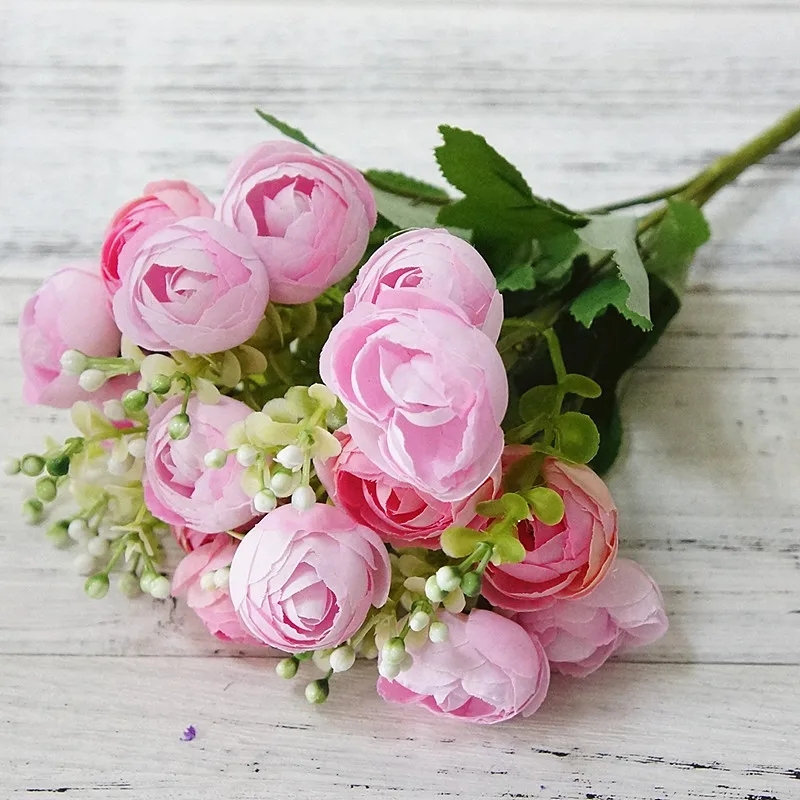 pink Искусственные 15 голов персидская чайная роза DIY домашний декор для гостиной искусственный цветок для свадьбы невесты держащие цветы Рождественский подарок - Цвет: pink