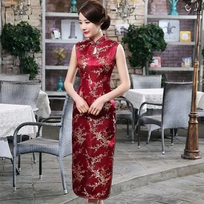 wine red SHENG COCO китайское платье Qipao атласное платье Rouge XXXL вечернее Ципао платья без рукавов традиционное винтажное розовое платье Qipao - Цвет: wine red