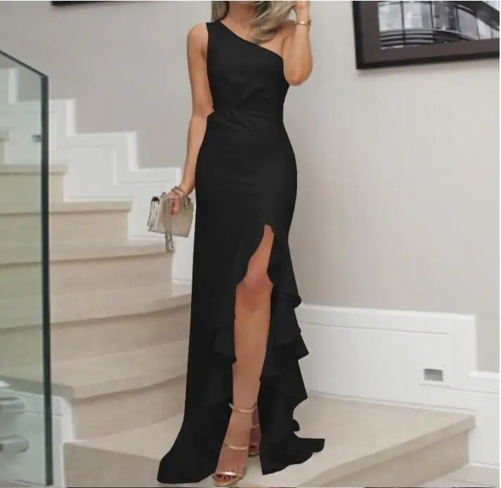 Новое летнее платье для женщин 2021 элегантные пикантные одно плечо Разделение