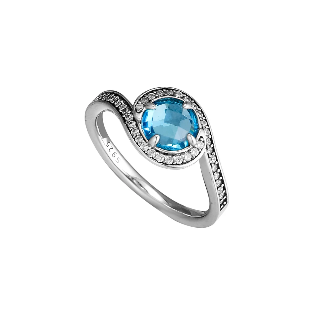 

CKK 925 Sterling Silver Radiant Embellishment, Sky Blue Crystal Rings For Women Original Jewelry Making