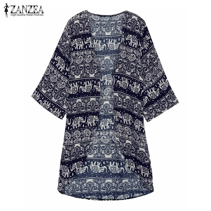 Женская блузка с цветочным принтом S 6XL длинное повседневное пляжное кимоно