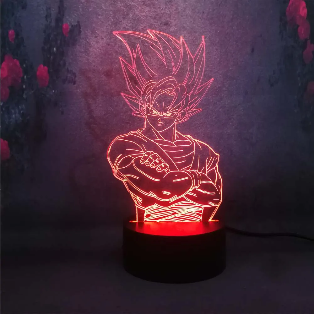 Красивая настольная лампа Dragon Ball Goku с 3D USB зарядкой светодиодная разноцветная для