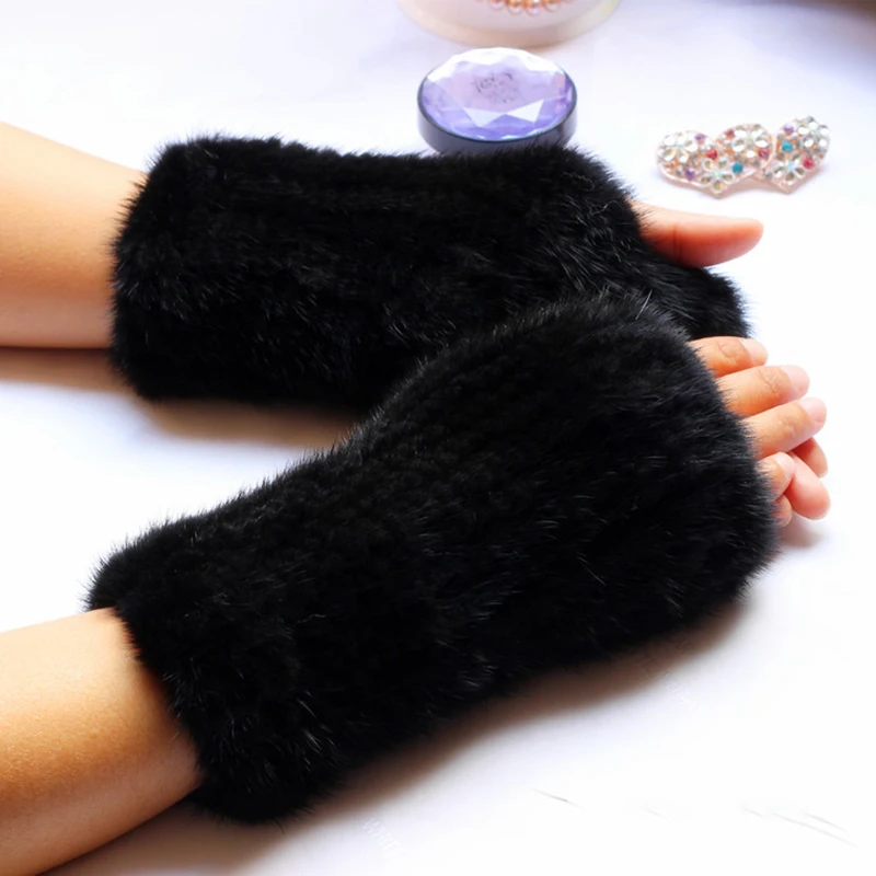 HSPL зимние женские перчатки 2017 настоящие Вязаные норковые меховые вязаные гетры