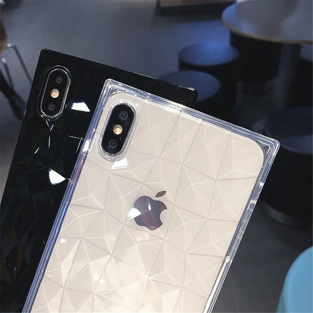 Чехол для телефона N1986N для iPhone 6, 6s, 7, 8 Plus, X, XR, XS Max, модный, с алмазной текстурой, квадратный дизайн, прозрачный, мягкий, ТПУ, для iPhone X, Fundas