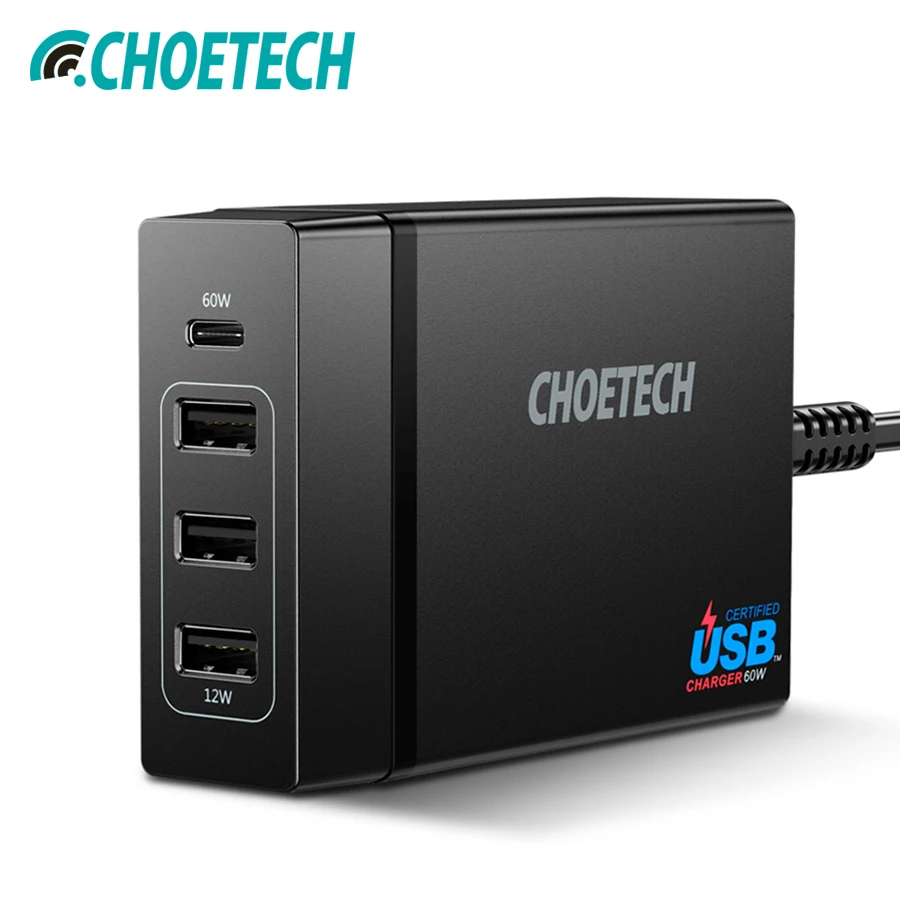 CHOETECH зарядное устройство USB multi usb C 72W фары для 4 Порты и разъёмы Тип PD Зарядное