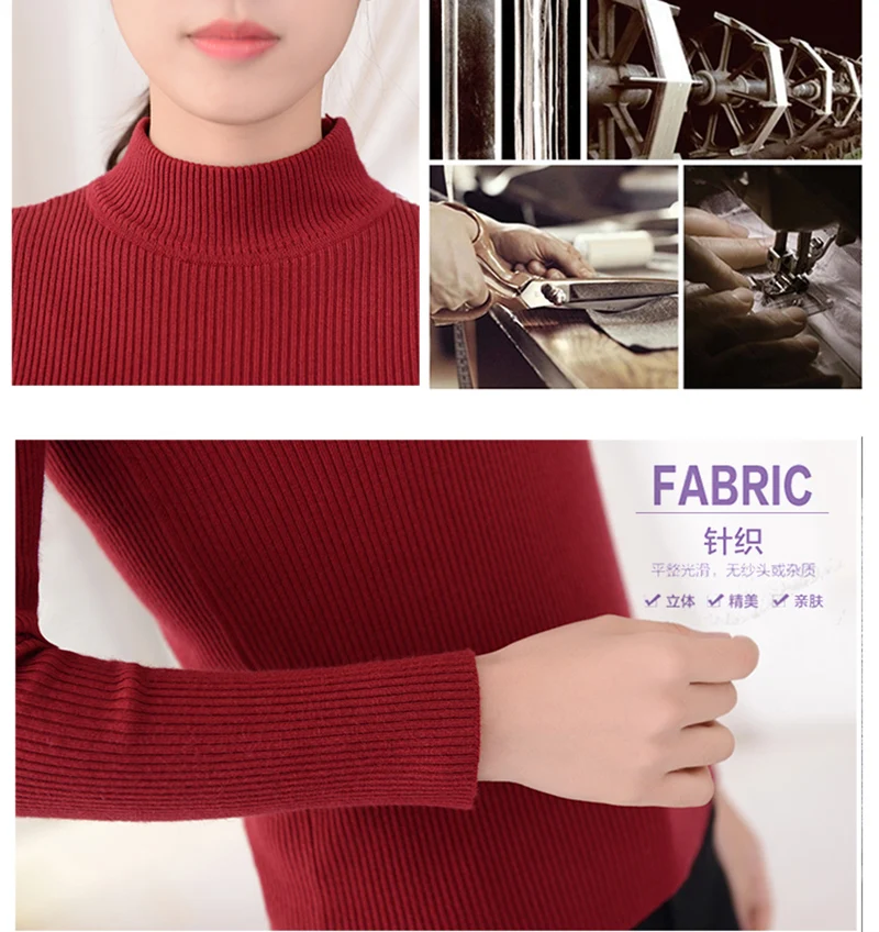 Women Sweater fashion Slim Solid Autumn and Winter Knitted Warm Turtleneck Pullover | Женская одежда