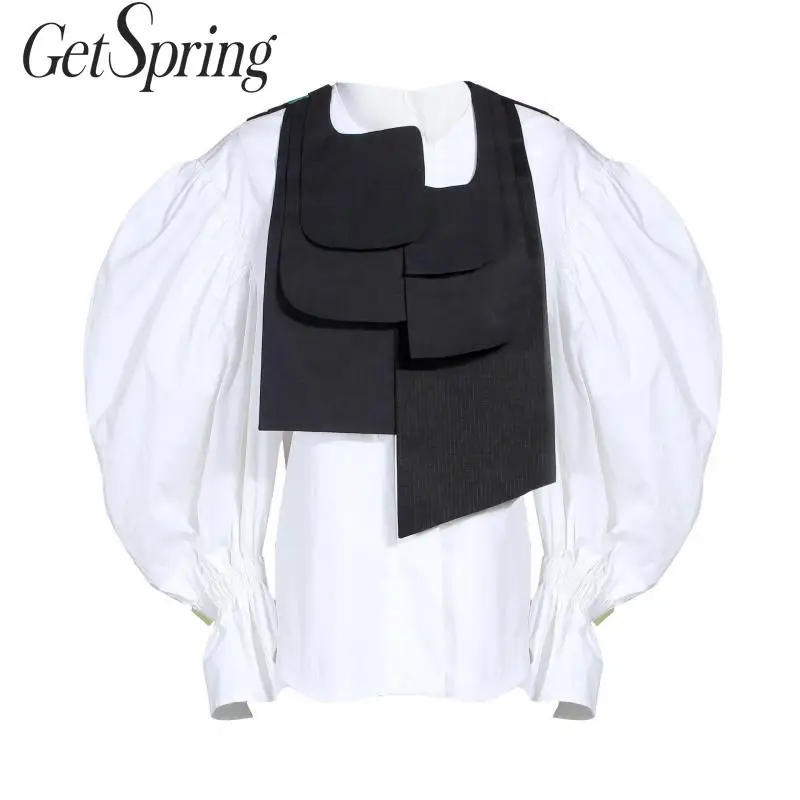 Getвесенний Женский комплект в стиле ретро с рукавом фонариком белые женские