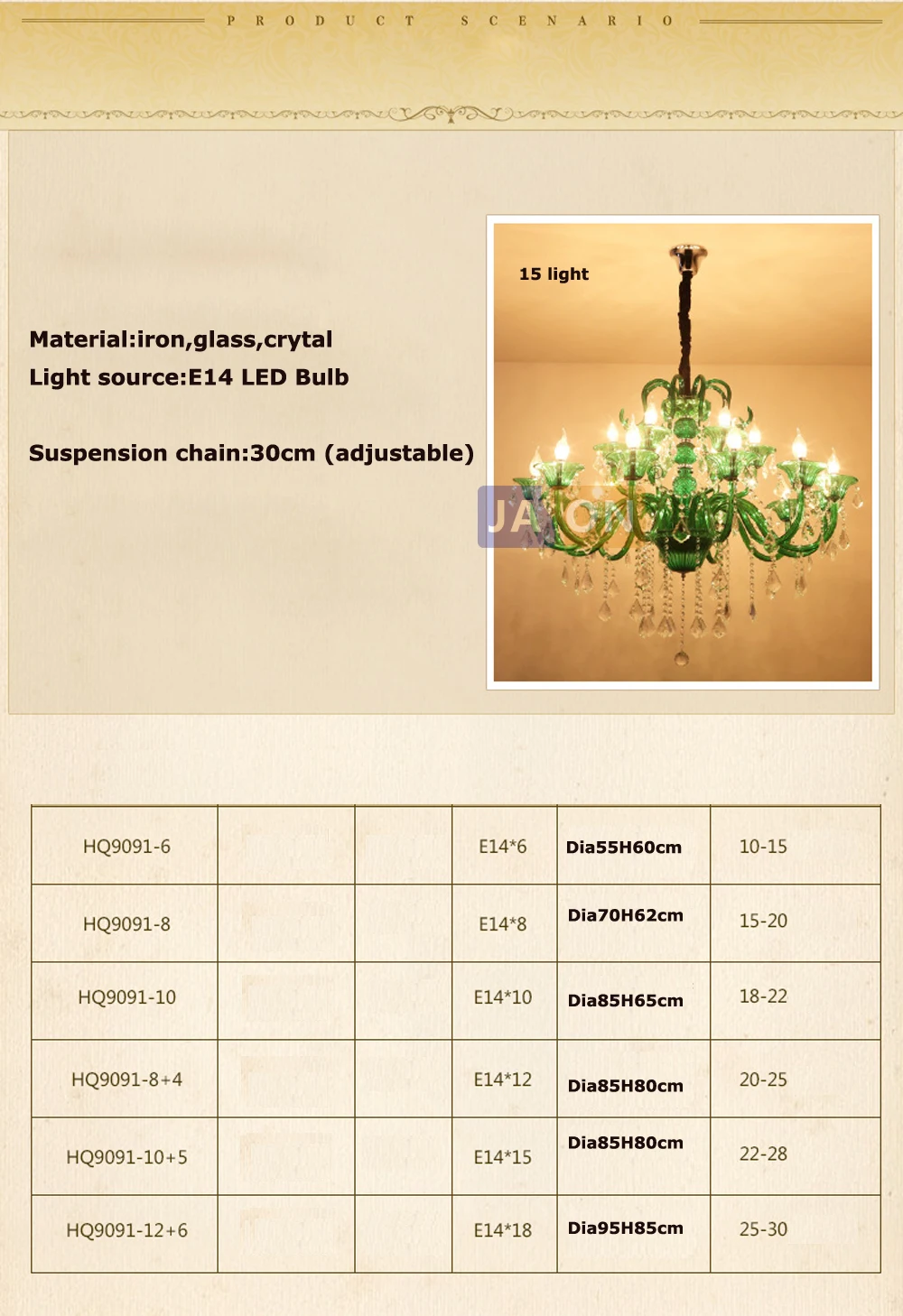 led e14 European Iron Crystal Glass Green Chandelier Lighting LED Lamp LED Ligh For Foyer Dinning Room Lounge Area