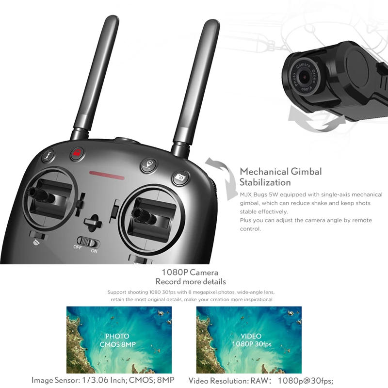 MJX Bugs 5W B5W RC gps Дрон с 5G Wi-Fi 1080P регулируемая камера один ключ возврат Следуйте за мной Квадрокоптер бесщеточный Дрон вертолет